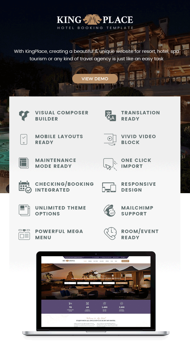 KingPlace v1.2.4 – 酒店预订,水疗和度假WordPress主题（支持移动版式）