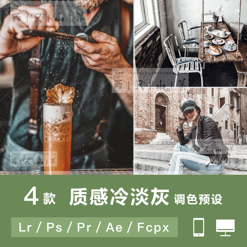 LR预设PS质感冷淡灰ins博主网红旅拍PR/FCPX手机版APP滤镜调色LUT