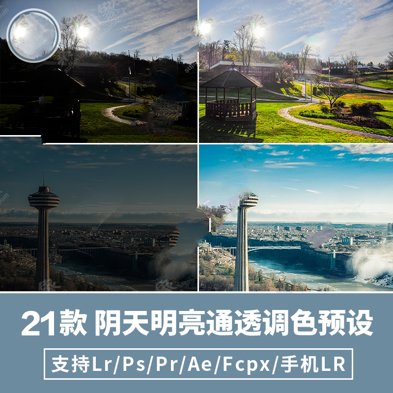 【预设】一键增加阴天风景通透明亮调色预设！PS/LR/PR/AE/FCPX调色预设！