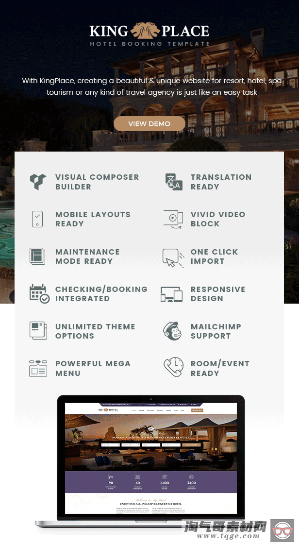 KingPlace v1.2.4 - 酒店预订,水疗和度假WordPress主题（支持移动版式）