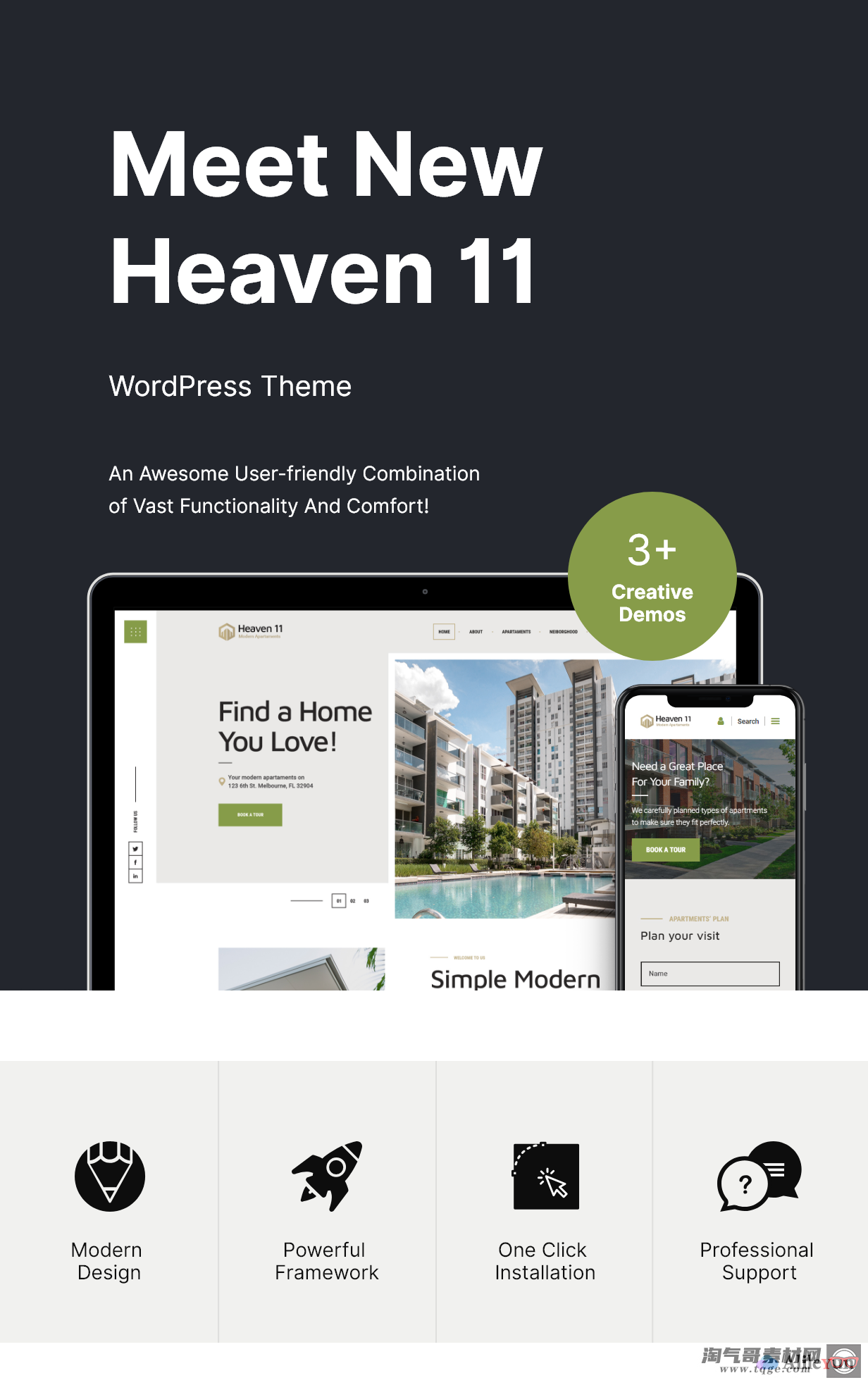 Heaven11 v1.0.3 - 物业和公寓房地产WordPress主题【含中文语言包】